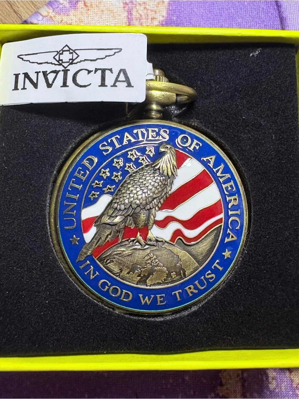🇱🇷 INVICTA POCKET WATCH COLLECTION: Gold-Tone USA Eagle with American Flag NWT